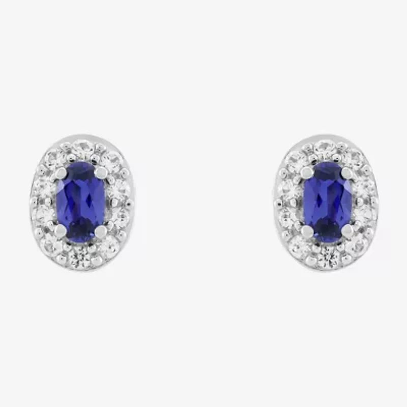 Limited Quantities! Lab Created Blue Sapphire Sterling Silver 8.4mm Oval Stud Earrings