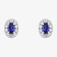 Limited Quantities! Lab Created Blue Sapphire Sterling Silver 8.4mm Oval Stud Earrings