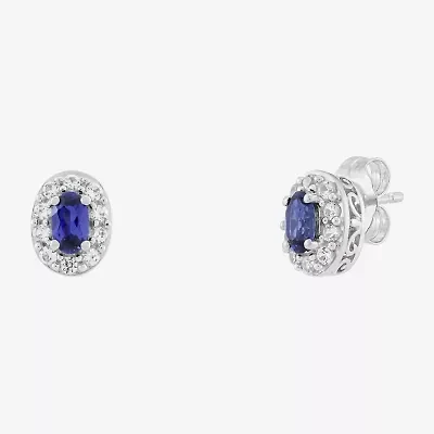 Limited Quantities! Lab Created Blue Sapphire Sterling Silver 8.4mm Oval Stud Earrings