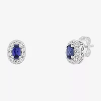 Limited Quantities! Lab Created Blue Sapphire Sterling Silver 8.4mm Oval Stud Earrings