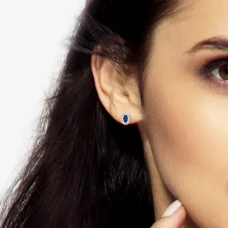 Limited Quantities! Lab Created Blue Sapphire Sterling Silver 8.4mm Oval Stud Earrings