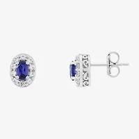 Limited Quantities! Lab Created Blue Sapphire Sterling Silver 8.4mm Oval Stud Earrings