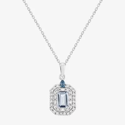 Limited Quantities! Womens Genuine Blue Aquamarine Sterling Silver 18 Inch Pendant Necklace