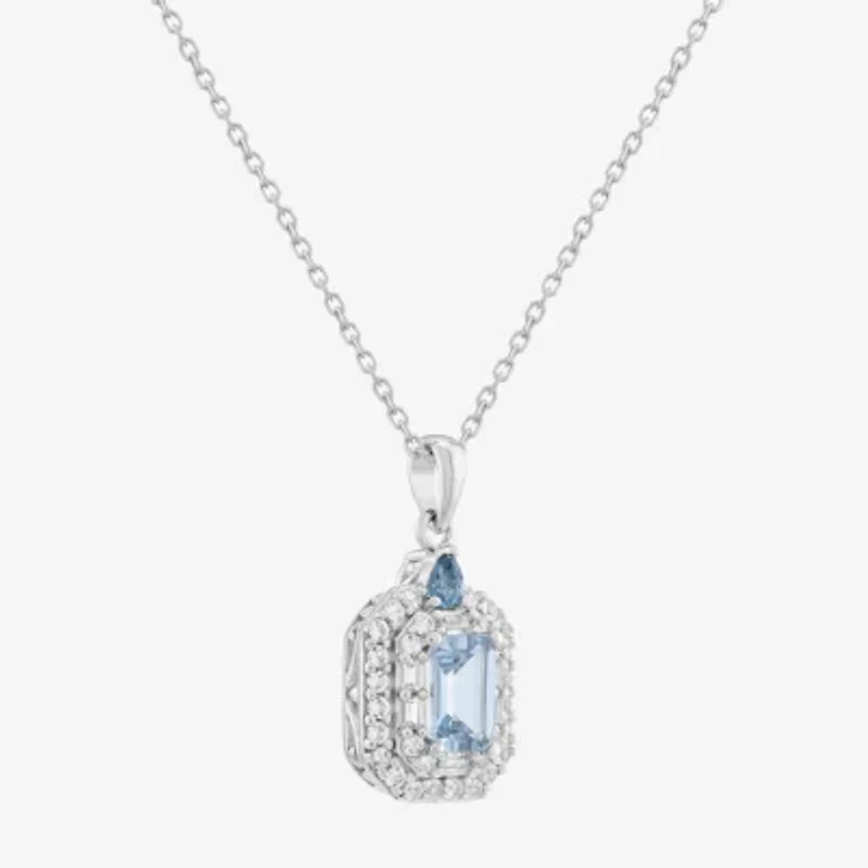 Limited Quantities! Womens Genuine Blue Aquamarine Sterling Silver 18 Inch Pendant Necklace