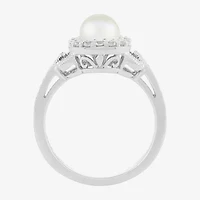 Limited Quantities! Womens 6mm Genuine White Cultured Freshwater Pearl Sterling Silver Cocktail Ring