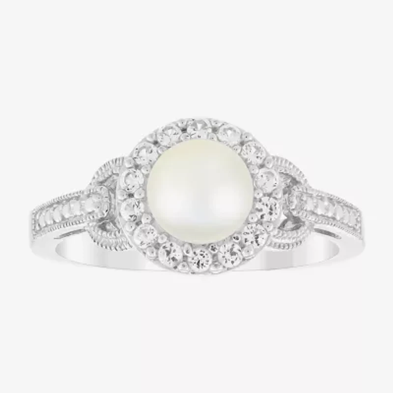 Limited Quantities! Womens 6mm Genuine White Cultured Freshwater Pearl Sterling Silver Cocktail Ring