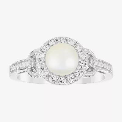 Limited Quantities! Womens 6mm Genuine White Cultured Freshwater Pearl Sterling Silver Cocktail Ring