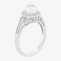 Limited Quantities! Womens 6mm Genuine White Cultured Freshwater Pearl Sterling Silver Cocktail Ring