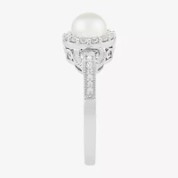 Limited Quantities! Womens 6mm Genuine White Cultured Freshwater Pearl Sterling Silver Cocktail Ring