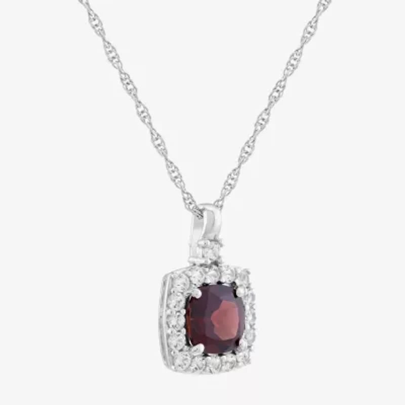 Limited Quantities! Womens Genuine Red Garnet Sterling Silver Cushion 18 Inch Pendant Necklace
