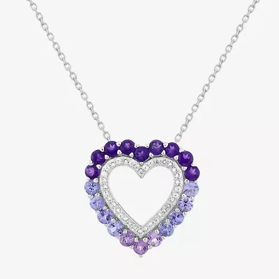 Limited Quantities! Womens Genuine Purple Amethyst Sterling Silver Heart 18 Inch Pendant Necklace