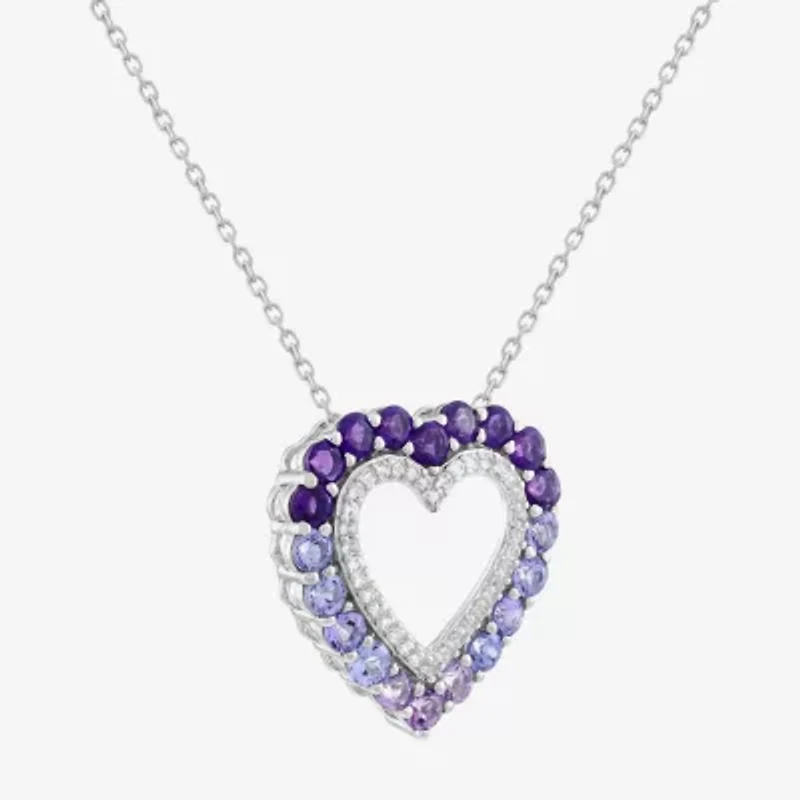 Limited Quantities! Womens Genuine Purple Amethyst Sterling Silver Heart 18 Inch Pendant Necklace