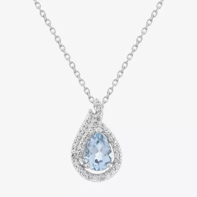 Limited Quantities! Womens Genuine Blue Aquamarine Sterling Silver Pear 18 Inch Pendant Necklace