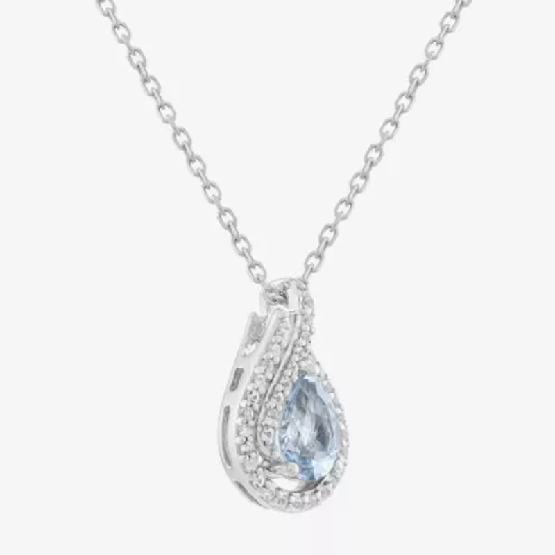 Limited Quantities! Womens Genuine Blue Aquamarine Sterling Silver Pear 18 Inch Pendant Necklace