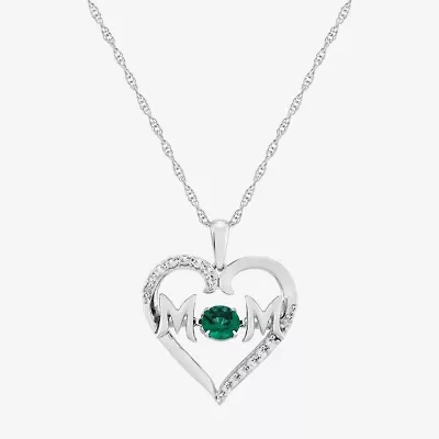 Limited Quantities! Womens Lab Created Green Emerald Sterling Silver Heart 20 Inch Pendant Necklace