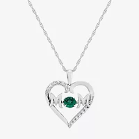 Limited Quantities! Womens Lab Created Green Emerald Sterling Silver Heart 20 Inch Pendant Necklace