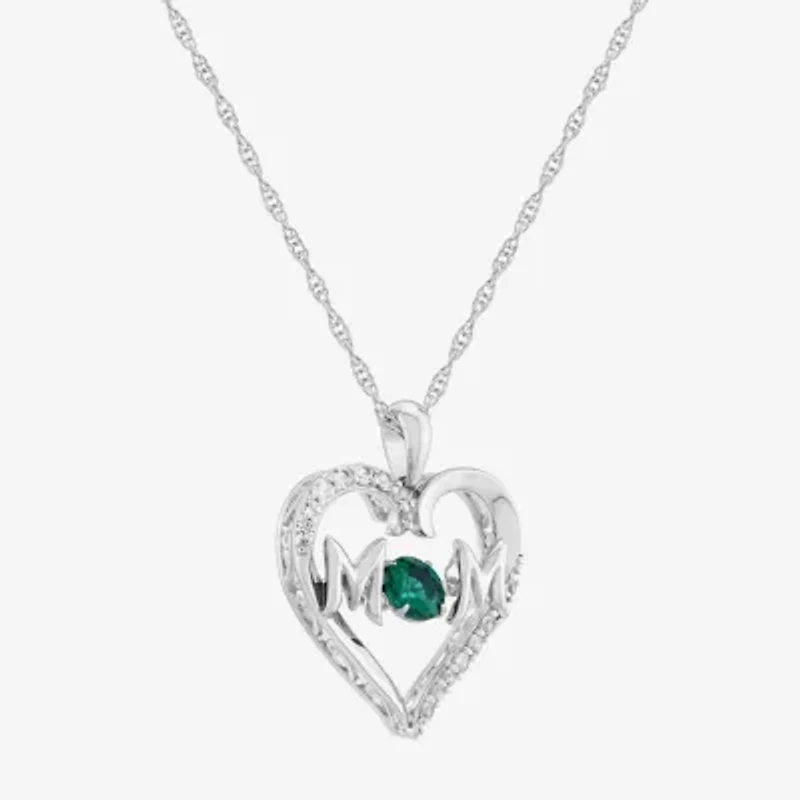 Limited Quantities! Womens Lab Created Green Emerald Sterling Silver Heart 20 Inch Pendant Necklace