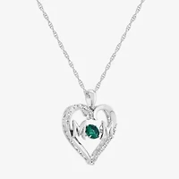 Limited Quantities! Womens Lab Created Green Emerald Sterling Silver Heart 20 Inch Pendant Necklace