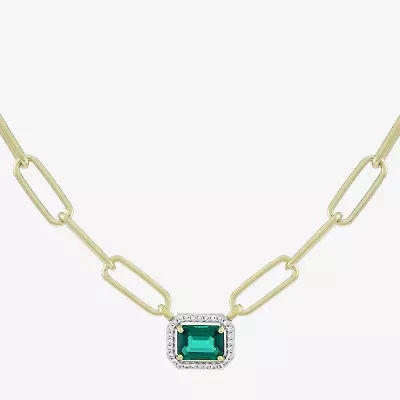 Limited Quantities! Womens Lab Created Green Emerald 14K Gold Over Silver 18 Inch Pendant Necklace