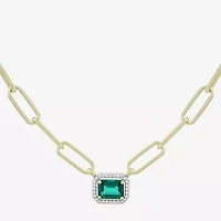Limited Quantities! Womens Lab Created Green Emerald 14K Gold Over Silver 18 Inch Pendant Necklace