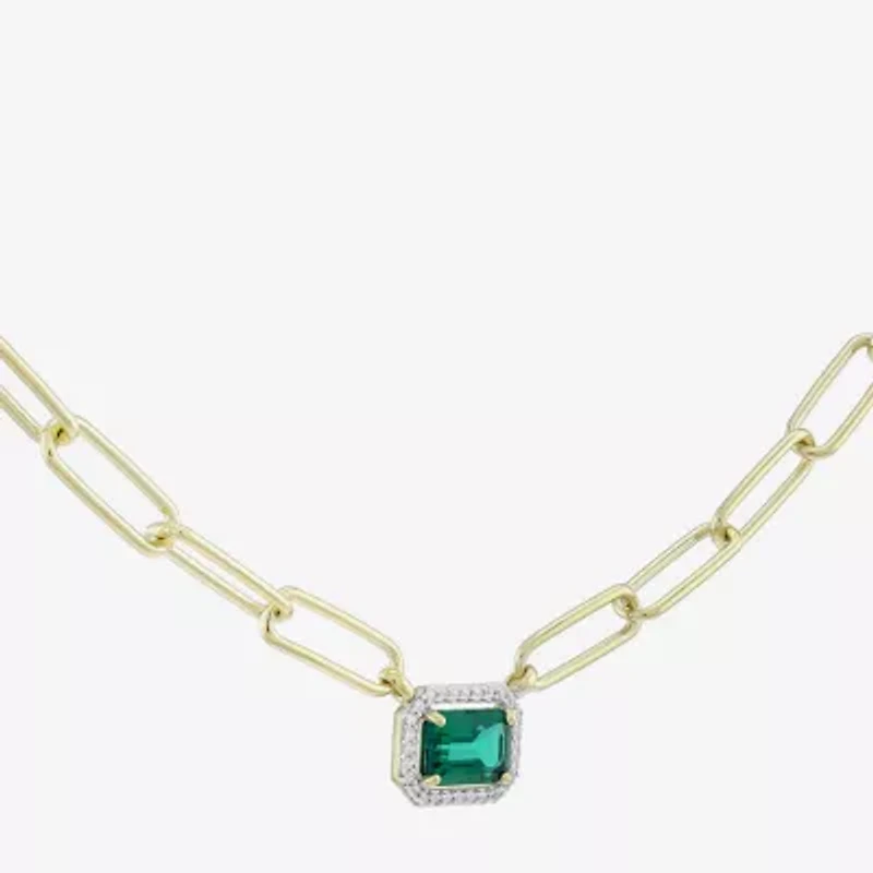 Limited Quantities! Womens Lab Created Green Emerald 14K Gold Over Silver 18 Inch Pendant Necklace