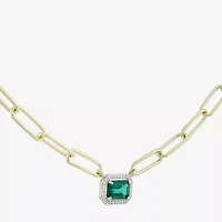 Limited Quantities! Womens Lab Created Green Emerald 14K Gold Over Silver 18 Inch Pendant Necklace