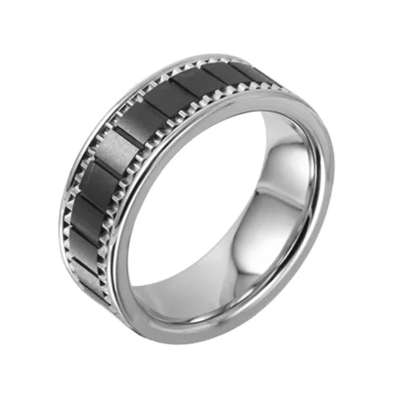  Mens Stainless & Ceramic Textured Wedding Band