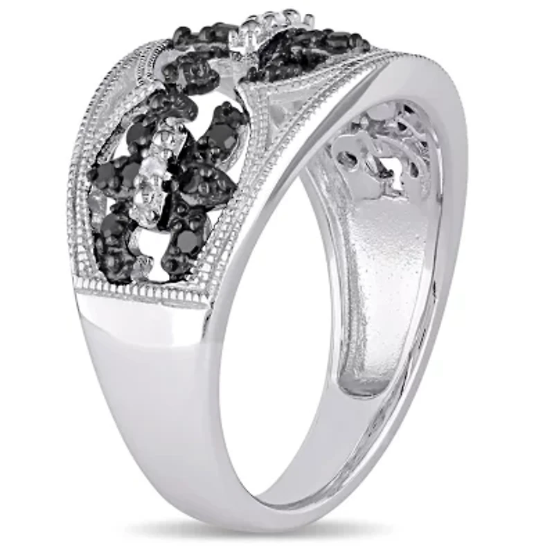 Womens 1/4 CT.T.W. Natural White & Color Enhanced Black Diamond Sterling SIlver Cocktail Ring