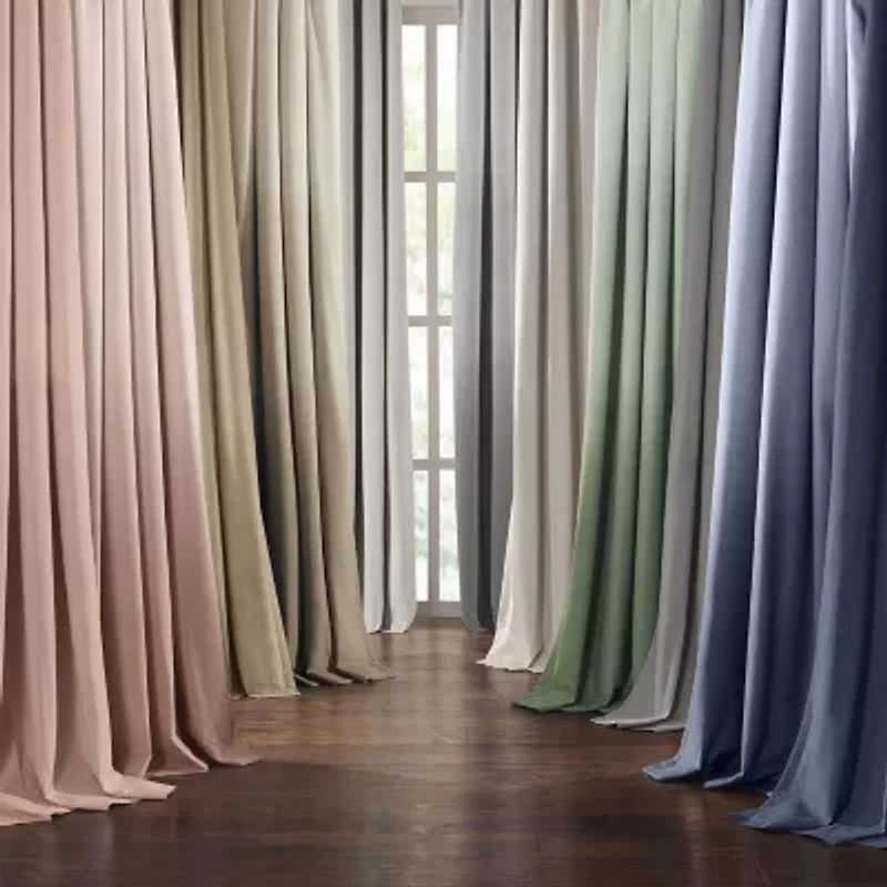 Fieldcrest Devin Solid Cotton Chambray Rod Pocket Energy Saving 100% Blackout Single Curtain Panel