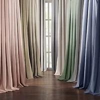 Fieldcrest Devin Solid Cotton Chambray Rod Pocket Energy Saving 100% Blackout Single Curtain Panel