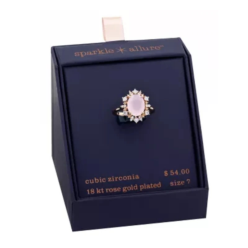 Sparkle Allure Womens Cubic Zirconia 18K Rose Gold Over Brass Halo Cocktail Ring