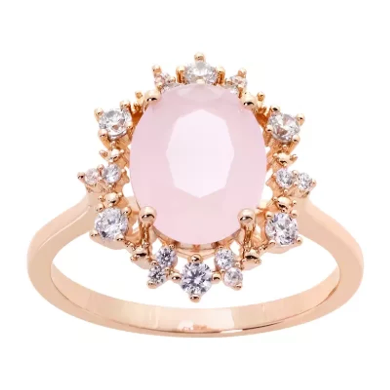 Sparkle Allure Womens Cubic Zirconia 18K Rose Gold Over Brass Halo Cocktail Ring
