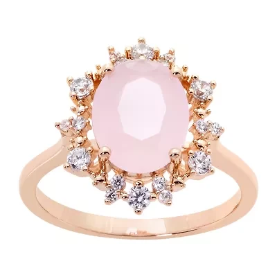 Sparkle Allure Womens Cubic Zirconia 18K Rose Gold Over Brass Halo Cocktail Ring