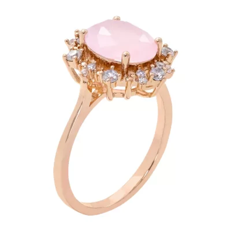 Sparkle Allure Womens Cubic Zirconia 18K Rose Gold Over Brass Halo Cocktail Ring