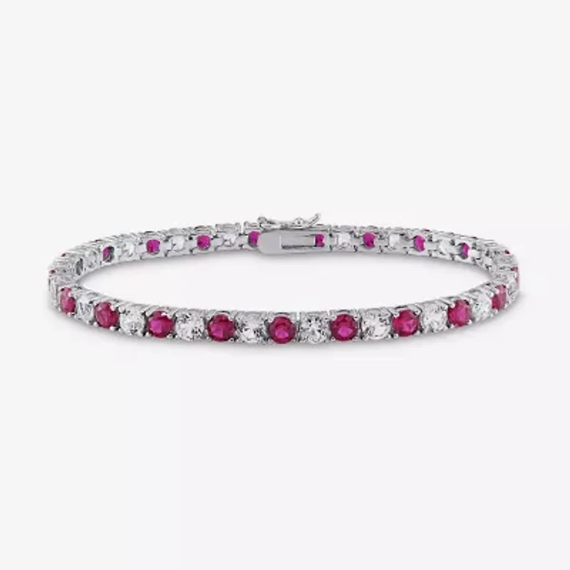 Womens Lab Created Red Ruby Sterling Silver 7.25 Inch Tennis Bracelet