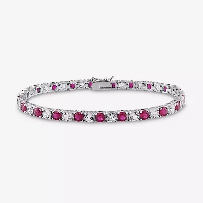 Womens Lab Created Red Ruby Sterling Silver 7.25 Inch Tennis Bracelet