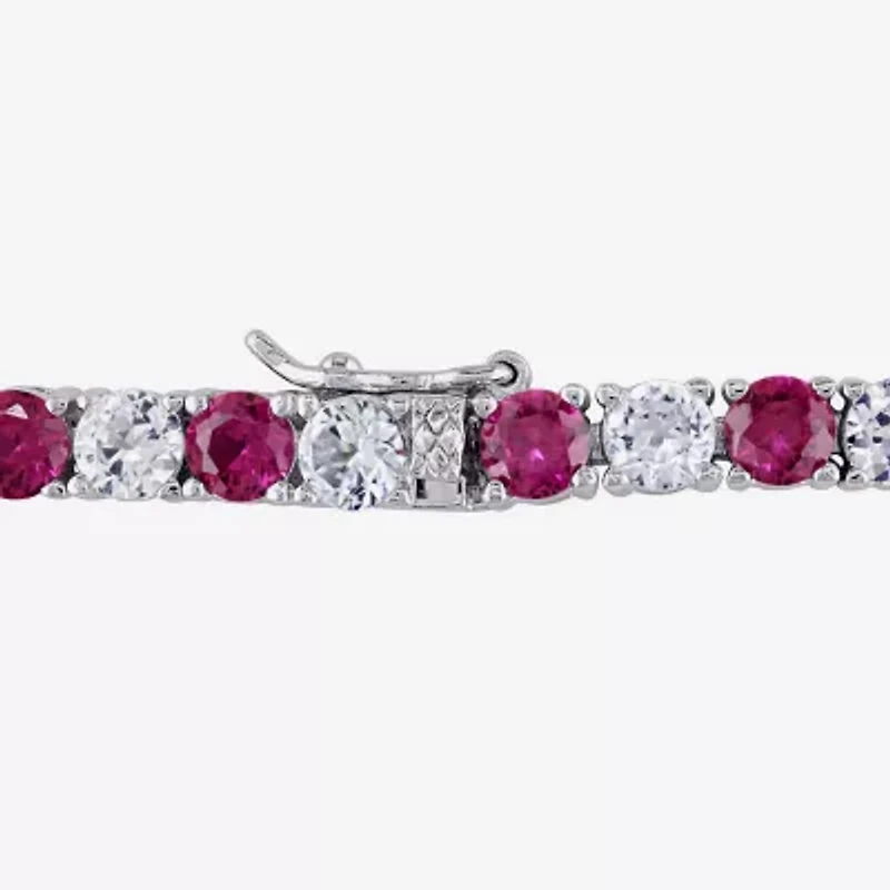 Womens Lab Created Red Ruby Sterling Silver 7.25 Inch Tennis Bracelet