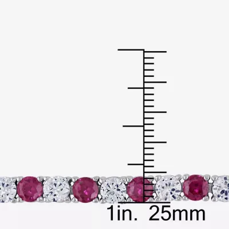 Womens Lab Created Red Ruby Sterling Silver 7.25 Inch Tennis Bracelet