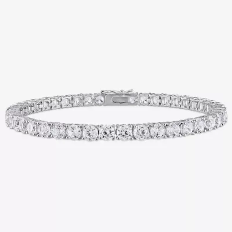 Womens Lab Created White Sapphire Sterling Silver 7.25 Inch Tennis Bracelet