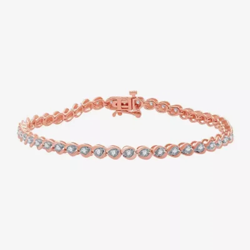 Womens 1 CT. T.W. Natural White Diamond 10K Rose Gold 7.5 Inch Tennis Bracelet