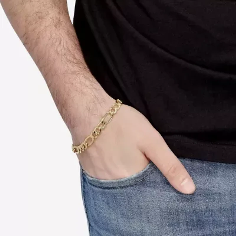 Mens 10K Gold 9 Inch Hollow Figaro Chain Bracelet