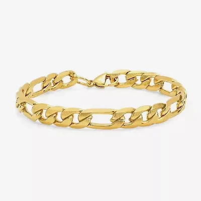 Steeltime Mens 18K Gold Over Stainless Steel 8 1/2 Inch Figaro Hypoallergenic Chain Bracelet