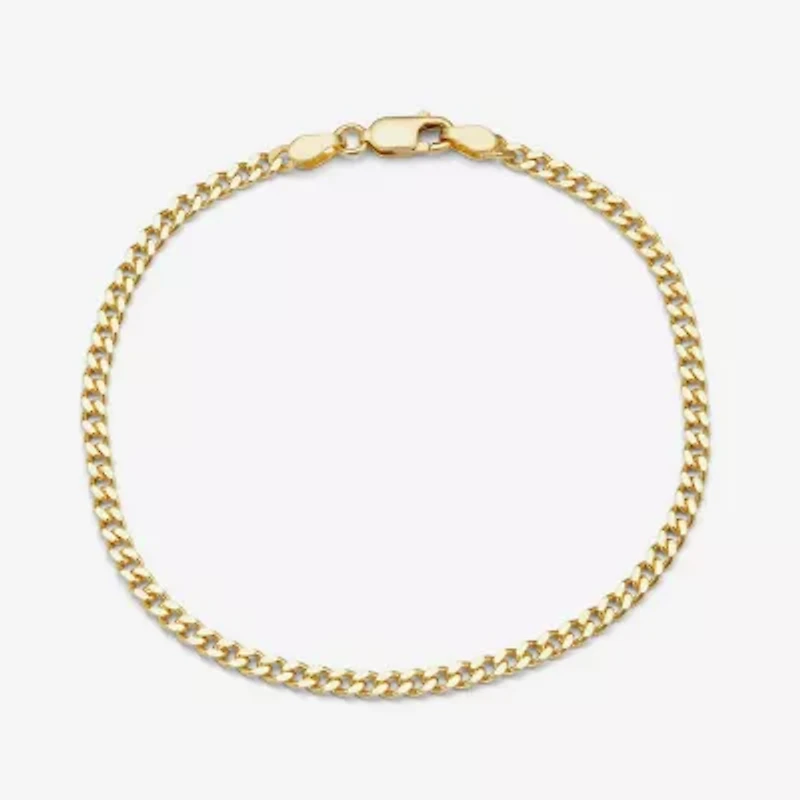 Unisex Adult 14K Gold Over Silver 7.5 Inch Solid Curb Chain Bracelet