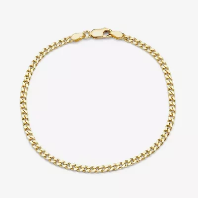 Unisex Adult 14K Gold Over Silver 7.5 Inch Solid Curb Chain Bracelet