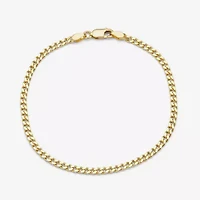 Unisex Adult 14K Gold Over Silver 7.5 Inch Solid Curb Chain Bracelet