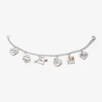 Tri-Tone Sterling Silver Love Heart Charm Bracelet