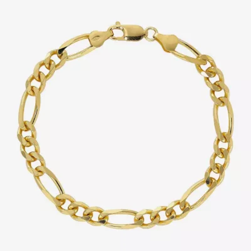 Made in Italy Unisex Adult 24K Gold Over Silver 8 Inch Solid Figaro Chain Bracelet