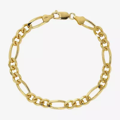 Made in Italy Unisex Adult 24K Gold Over Silver 8 Inch Solid Figaro Chain Bracelet