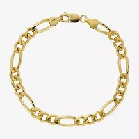 Made in Italy Unisex Adult 24K Gold Over Silver 8 Inch Solid Figaro Chain Bracelet