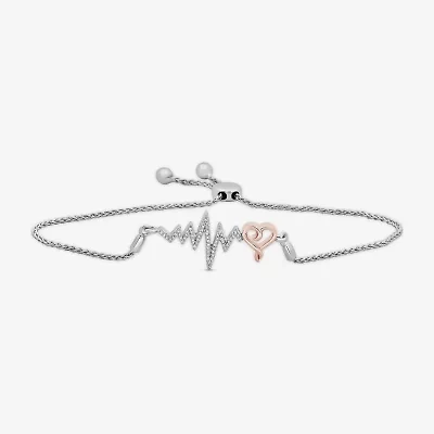 Hallmark Diamonds Womens 1/10 CT. T.W. Natural White Diamond 14K Rose Gold Over Silver Sterling Silver Heart Bolo Bracelet